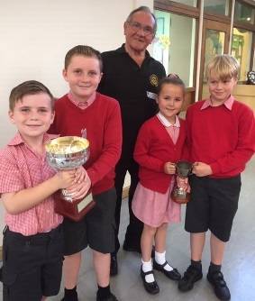 Presenting Swimarathon Cup to Elmwood school